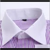 Męskie odzież odzież Drop Dostawa 2021 Design White Collar Paski Spinki do mankietów Z Długim Rękawem French Cuff Party Men Dress Shirts Plus Size 4XL 4