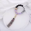 Food Grade Acrylic Beads Bracelet Party Gift Wooden Bead Bangle Keychain PU Tassel Anti-lost Keyring