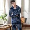 Men's Sleepwear Men's Pijama For Men 2 Pieces Lounge Pyjamas Striped Autumn Winter Bedgown Home Clothes Man PJs Pure Flannel Pajamas