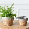 Nordic Handmade Straw Laundry Picnic Toy Storage Basket Macrame Flower Pot Cover GXMA Planters & Pots