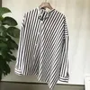 Women's Blouses & Shirts Orange White Stripped Cotton Oversized Asymmetric Shirt Diagonal Collar LONG Sleeves With Buttoned FASHION TOPS Blo