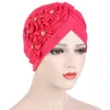 Beanie/Skull Caps Kvinnors blomma med Crystal Bead Hijabs Turban Hat Ladies Elastic Cloth Head Cap Hair Accessories Muslim Scarf Davi22