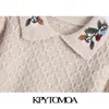Damesmode Floral Borduurwerk Gebreide Sweater Peter Pan Kraag Korte Mouw Vrouwelijke Pullovers Chic Tops 210420