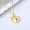 Designer Necklace Luxury Jewelry Hollow Hexagon Initial for Women Stainless Steel Gold Chain A-Z Letter Alphabet Pendants Female Gifts