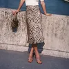 スカート女性のヒョウシルクサテンスカート2021ビンテージセクシーなスリムワイルドロングハイウエストミディ女性Aラインエレガントな夏