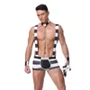 Mens Role Play Costumes Outfit Erotic Sexy Prisoner Cosplay Fancy Men Halloween Costume Uniforms Bras Sets270F