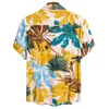 Yellow Hawaiian Beach Shit Men Short Sleeve Fashion Leaves Print Tropical Aloha Holiday Shirt Casual Button Down Top Blouses 3XL 210522