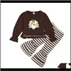 Bébé bébé maternité livraison directe 2021 filles Thanksgiving vêtements ensembles 15 couleurs à manches longues coton dessin animé dinde étoile imprimé costume enfants Cl
