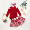 子供の服は男の子の花の服を服を着て幼児の上の飛んでいる袖トップス+花のレースネット糸のスカート+弓3pcs /セット春秋の夏のベビー服