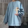 Jesień Koreański Styl Bluzy Mężczyźni Kobiety Vintage Solidna Oversized Pullover Moda Streetwear z Cute Little Bear