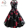 Frauen Sommer Elegante Halter Sexy Party Kleid Casual Blumendruck Vintage Swing 50er 60er Retro Rockabilly Kleider Plus Größe jurken 210331