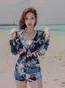 긴 소매 여성 별도 수영복 여성 rashguard 스포츠 블루 서핑 수영복 지퍼 수영복 여성 발진 가드 키트 트렁크 원피스 수이