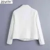 Zevity Women England Style Badge Patch Breasted Woolen Blazer Coat Vintage Long Sleeve Pockets Female Outerwear Chic Tops CT663 211122