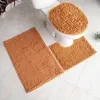 3pcs / set chenille badmatta anti slip matta för toalett badrum mattor dusch golvmattor solid färg tvättbara vatten absorberande dynor 211109