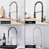 Kvalitet Svart Modernt kök Kran Singelhål Dra ut Spring kranar Sink Mixer Tap Borstad Nickel / Black Mixer Tap Brass 211108