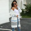 Winter Women Sweater Splice Color-blocking Knitted Female V-neck Pocket Cardigan for Womens Slim Fit Long Mujer 210604