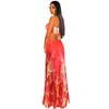 Waist Band Cut Out Summer Bohemian Maxi Dress Women Halter Neck Backless Beach Dresses Sexy Feather Print Club Party Dress 210719