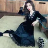 Balck Vintage Dres Långärmad Midi Elegant Velvet Party Kvinna Hög midja Koreansk Kläder Vår Gothic 210604