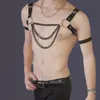 Bras Zestawy Męskie Moda Noc Partii Clubwear Ciała Body Ramię Pas Chest O-Pierścień PU Skórzana Uprząż Gay Mężczyzna Punk Gothic Metal Chain Halter