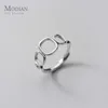 Mode 925 Sterling Silver Stackable Hollow Out Square Free Size Opening Ring voor Dames Geometrische Fijne Sieraden 210707