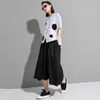 [EAM] Women White Big Size Spliced Dots Button Back Long T-shirt Round Neck Short Sleeve Fashion Spring Summer 1DD8082 21512