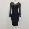 Kvinnor Sexig Full Sleeve Designer Lace Mesh Crystal Tjock Rayon Bandage Dress Evening Celebrity Chic Vestido 210527