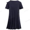 Nice-forever Summer Fashion Cold Shoulder Pure Color T-shirts Casual Women Loose Tees tops T051 210419