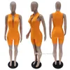 Kobiety Kombinezony Lato Moda Seksowny Z Krótkim Rękawem V-Neck Zipper Solid Color Slim Pacy Odzież