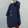 조아 가을 겨울 코튼 린넨 레트로 O 넥 두꺼운 따뜻한 드레스 느슨한 편안한 긴 소매 여성 플러스 크기 드레스 210521