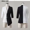 OL office short sleeve women s jacket female blazer mujer feminino patchwork women blazers and jackets woman Plus size 210412
