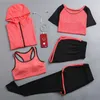 sale women quick dry 5 piece set yoga jacket+t shirt+bra+shorts+pants fitness gym clothing womens sports running suit sets 210802