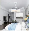 Ventilatori da soffitto moderni con paralume in acrilico di colore bianco chiaro Lampada di design per lampadari da camera da letto