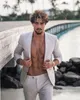 Alta Qualidade Summer Beach Smoking Slim Fit Groom Ternos de Casamento Mens Prom Festa Outfit Duas Peças (Casaco + Calças)