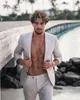 Wysokiej Jakości Summer Beach Tuxedos Slim Fit Groom Garnitury Ślubne Męskie Prom Party Strój Dwa kawałki (Kurtka + Spodnie)