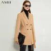 AMII Minimalizm Brytyjski Styl Causal Blazer Kobiety Lapel Solidna Podwójna Pas Damska Kurtka Olstyle Suit Coat 12030330 x0721