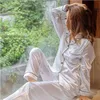 2 Parça Pijama kadın Pijama Faux İpek Saten Set Sonbahar Uzun Kollu Bayanlar Pijama Ev Giysileri 210809