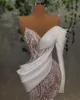 2022 Plus Size Arabic Aso Ebi Luxurious Lace Sheath Wedding Dress Sheer Neck Beaded Pearls Vintage Bridal Gowns Dresses ZJ505