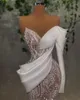 2022 Plus Size Arabo Aso Ebi Lussuoso Guaina di Pizzo Abito Da Sposa Sheer Collo In Rilievo Perle Abiti Da Sposa Vintage Abiti ZJ505