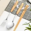 Chopsticks Spoon Set Children's Fork Portable Single Storage Box Wooden Student Tableware Three-piece