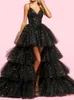 Sparkly Tulle High Low Afton Klänningar Tiered Skirt Puffy A Line Prom Party Wear 2022 Homecoming Graduation Special Occasion Grows Brithday Party Sweet 16 Dress