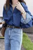 Wiosna Niebieski Denim Kobiety Koszule Pełna Rękaw Jednorzędne Dorywczo Moda Solidne luźne Topy Blusas Mujer 210514