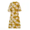 Boho Styles Floral Print V Neck Wrap Summer Half Sleeve A Line Beach With Belt Casual Holiday Midi Dress Robe 210414