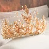 Mode lyx krona bröllop pannband brud tiara diadema pärla smycken guld färg hår tillbehör kvinnor huvudstycke 2110199229348