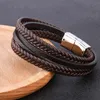 Vintage Men's Style Woven Black Brown Leather Cuff Magnetic Snap Armband för gåva