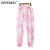 Women Chic Fashion Drawstring Tie-dye Jogging Pants High Elastic Waist Side Pockets Female Ankle Trousers 210420