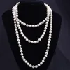 2021 fashion personality retro glass imitation pearl necklace women simple knotting multi-layer long style a variety of colors to choose from