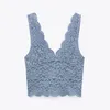 Toppar Blue Lace Backless Crop Top Women Blouses Summer Vintage Wide Strap Woman Fashion Tunics Ladies 210430