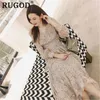 RUGOD Floral Print Sweet Chic All-match Streetwear Elegant Fashion Termperament Mild Dress Fit and Flare Slim Summer Dress 2020 X0521