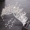 Baroque Crystal Gold Crown for Girls Wedding Hair Accessories Gems Bridal Tiara Bride Hairwear Women Head Princess Jewelry Piece X0625