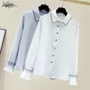 Moda coreana Mujeres Oficina Lady Polo Collar Ropa Camisa de gasa suelta Tops elegantes Tops de manga larga y blusa 11225 210521